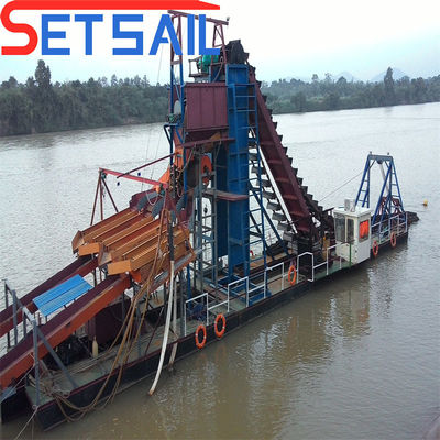 Hydrocyclone Gold Diamond Mining Dredger com comprimento total de 24-38m e chuveiro de agitação