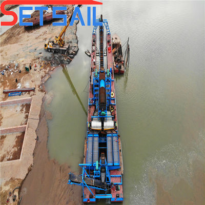 Dimensão do casco 23m-49m Customizado Chain Bucket River Sand Gold Dredger com Trommel Screen