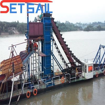 Dimensão do casco 23m-49m Customizado Chain Bucket River Sand Gold Dredger com Trommel Screen