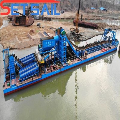 Dimensão do casco 23m-49m Customizado Chain Bucket River Sand Gold Dredger com Trommel Screen