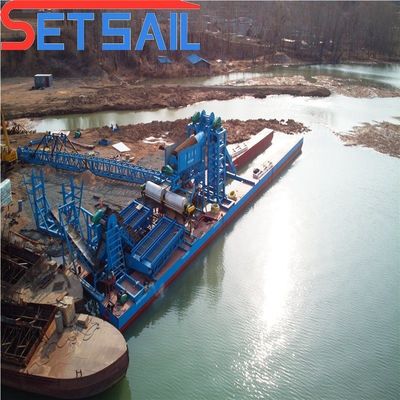 Dimensão do casco 23m-49m Customizado Chain Bucket River Sand Gold Dredger com Trommel Screen