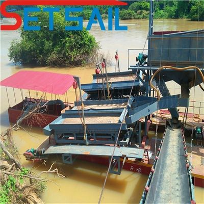 Largura 4.5m-10m Customizado Chain Bucket River Gold Mining Dredger com chuveiro de agitação