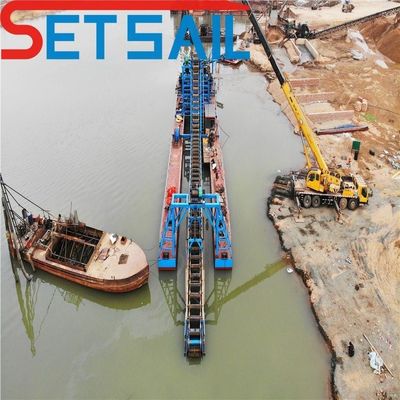 Profundidade de dragagem 7m-20m Multi Color Bucket Chain River Mining Boat com Trommel Screen