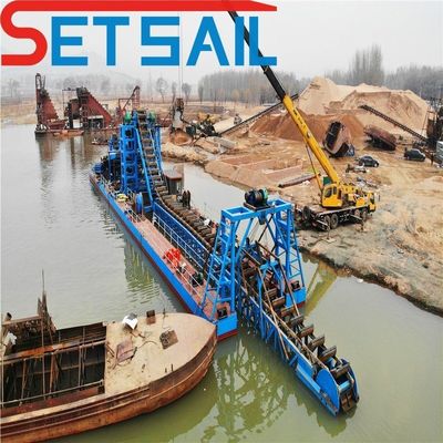 Profundidade de dragagem 7m-20m Multi Color Bucket Chain River Mining Boat com Trommel Screen